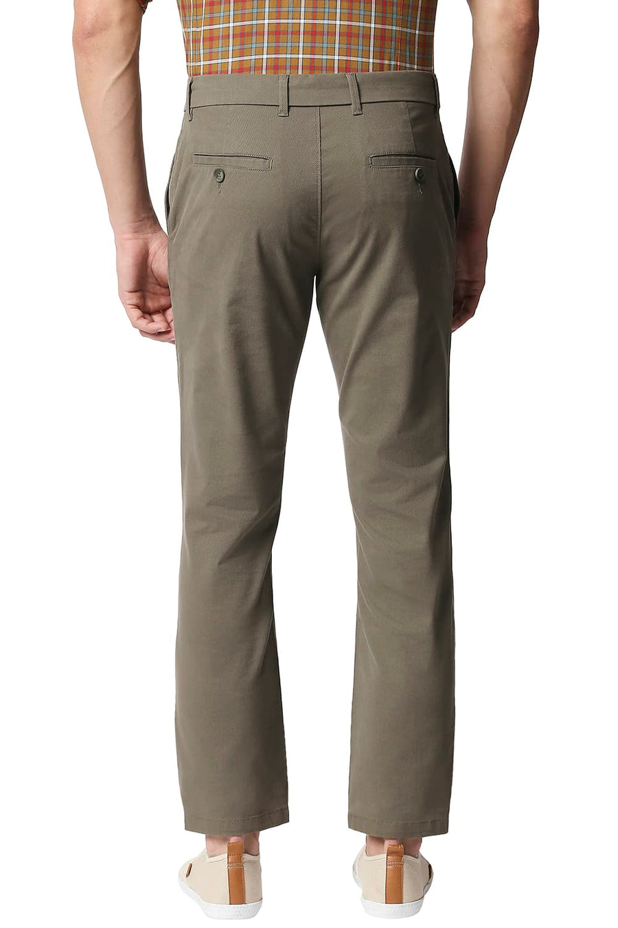 BASICS TAPERED FIT IVY OLIVE STRETCH TROUSERS