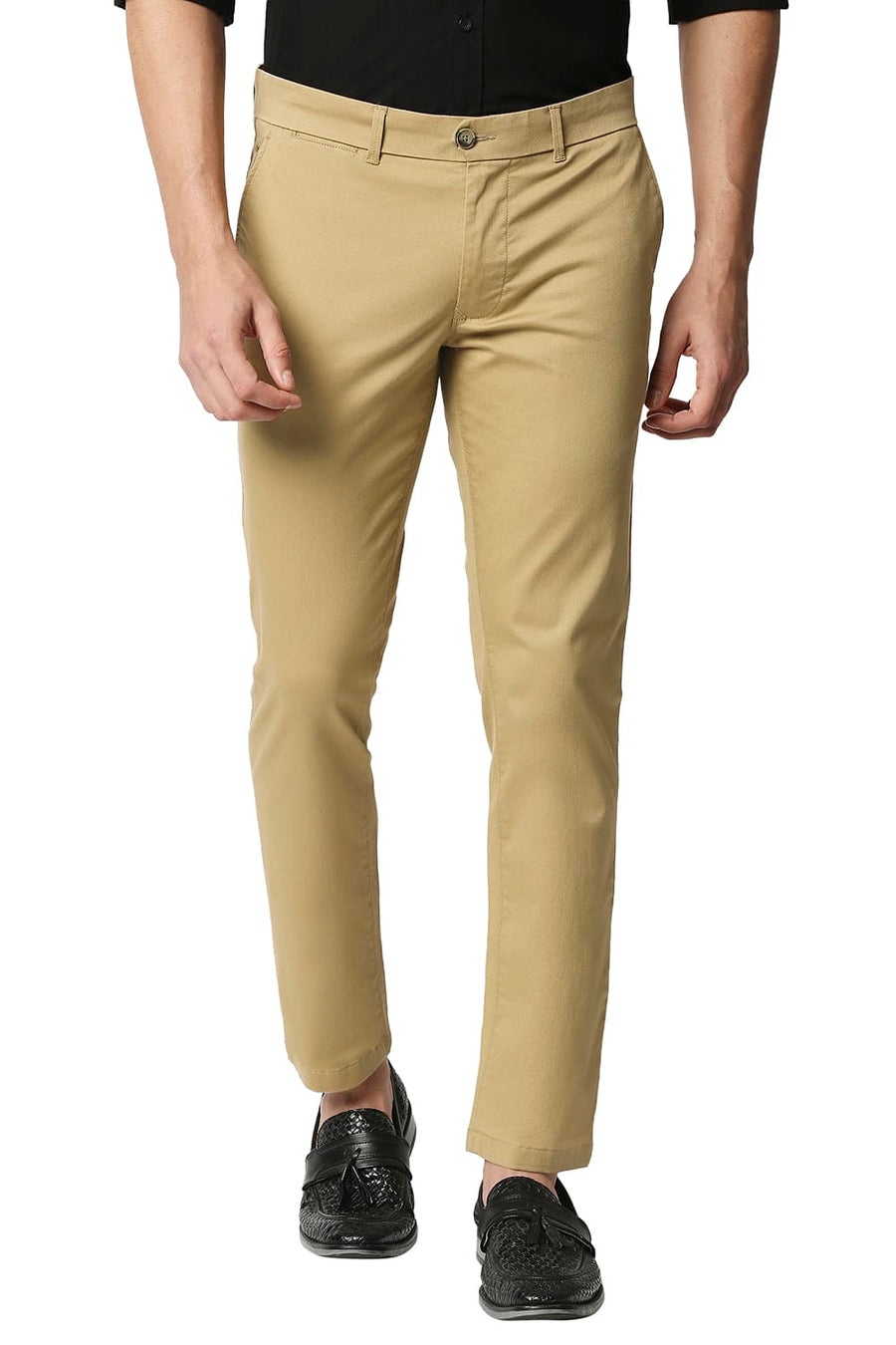 BASICS TAPERED FIT LARK KHAKHI STRETCH TROUSERS