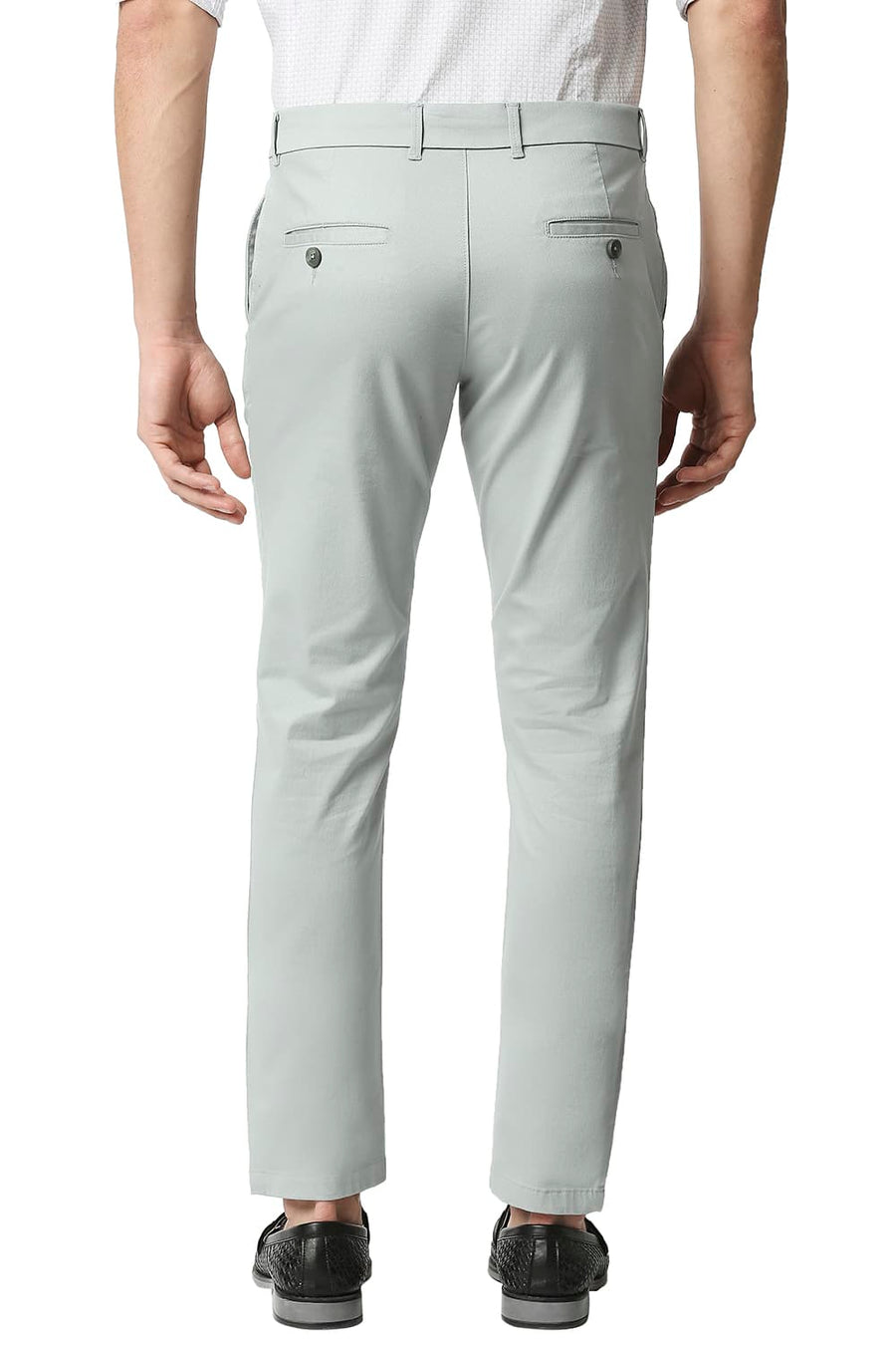 BASICS TAPERED FIT HIGH RISE GREY STRETCH TROUSERS