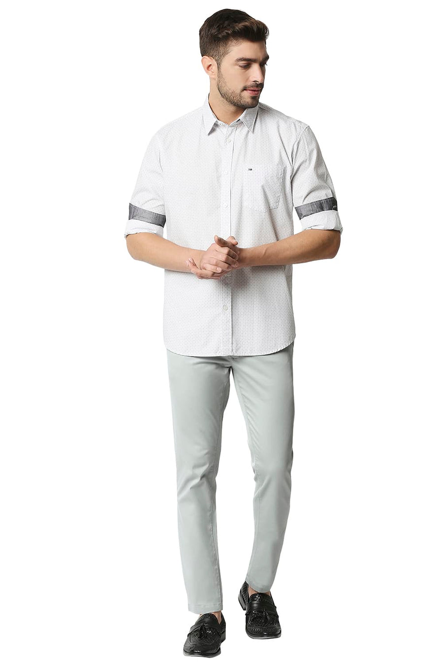 BASICS TAPERED FIT HIGH RISE GREY STRETCH TROUSERS
