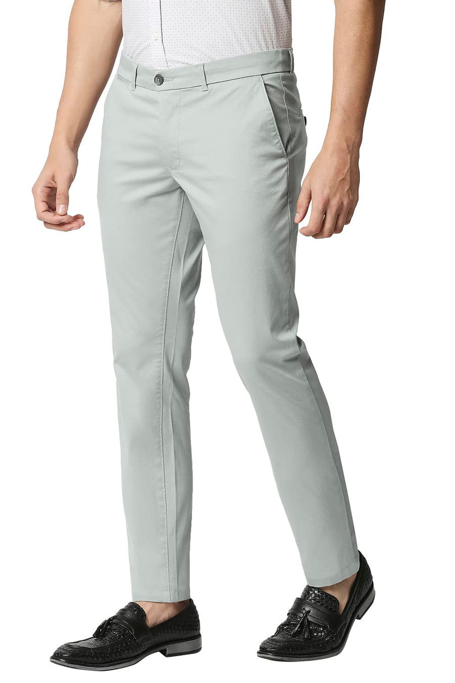 BASICS TAPERED FIT HIGH RISE GREY STRETCH TROUSERS