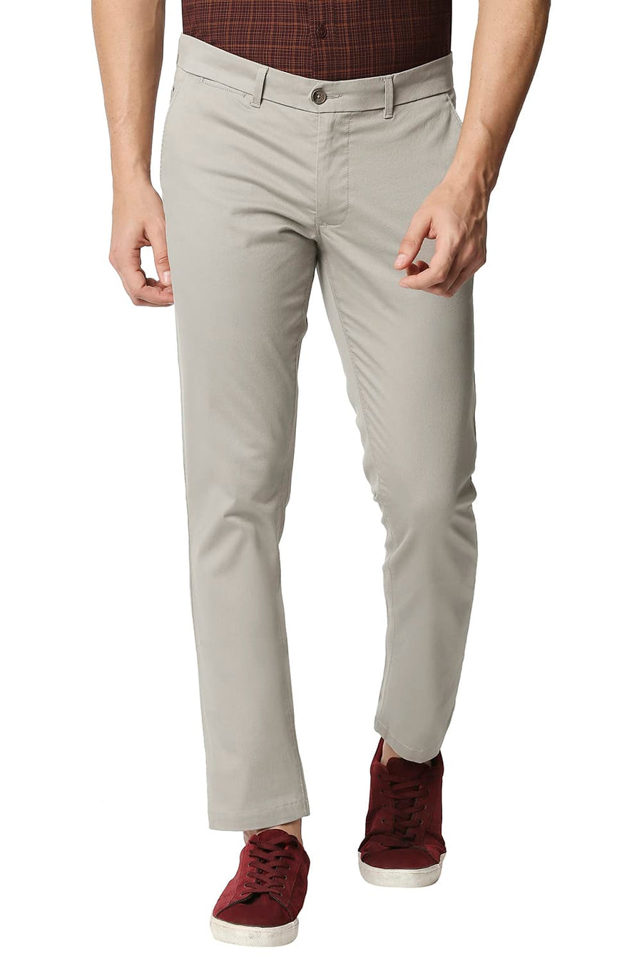 BASICS TAPERED FIT ATMOSPHERE MID BROWN STRETCH TROUSERS