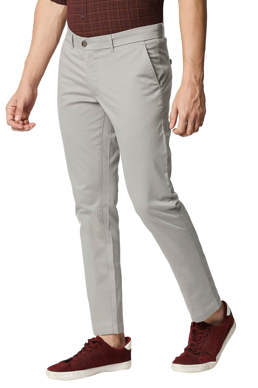 BASICS TAPERED FIT ATMOSPHERE MID BROWN STRETCH TROUSERS