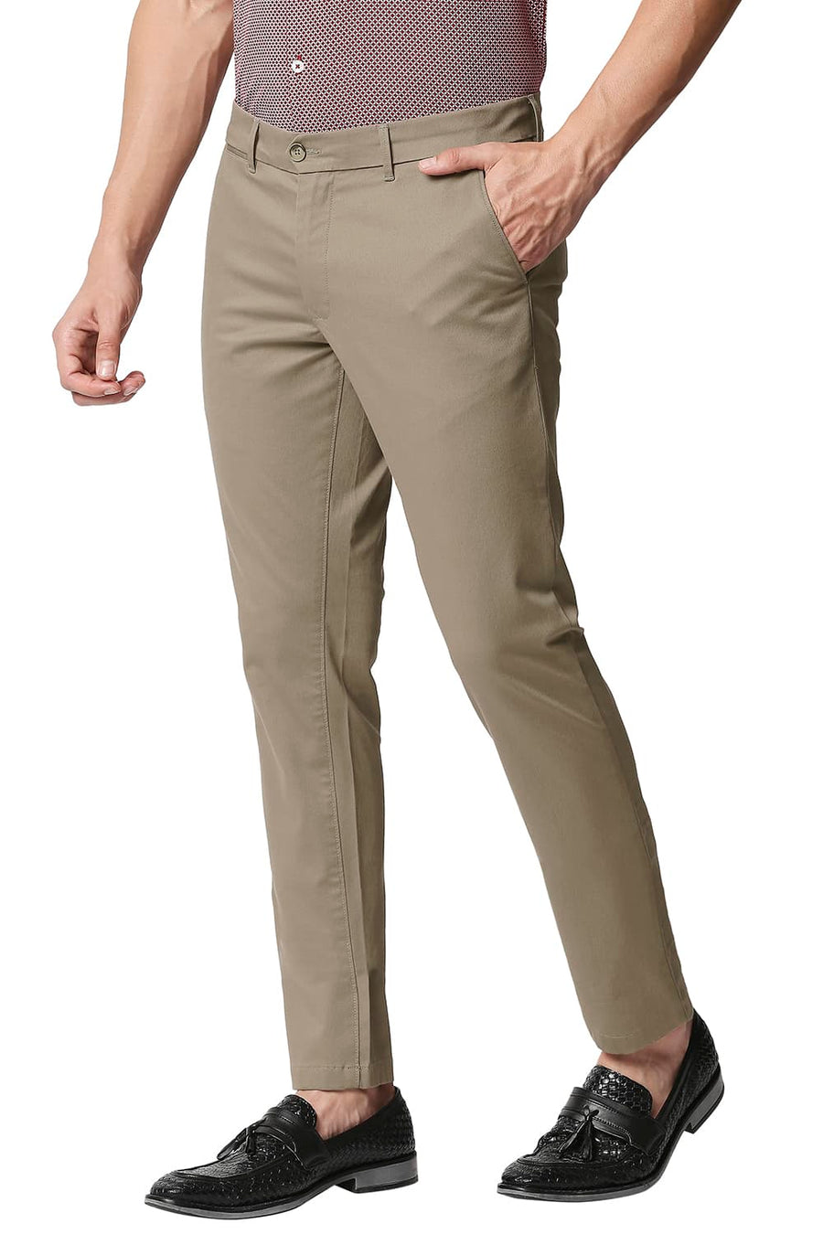 BASICS TAPERED FIT TIMBER BROWN STRETCH TROUSERS