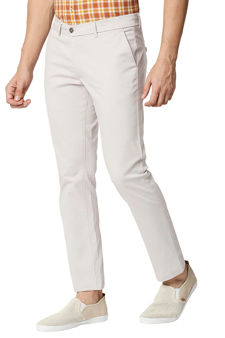 BASICS TAPERED FIT PARCHMENT STONE STRETCH TROUSERS
