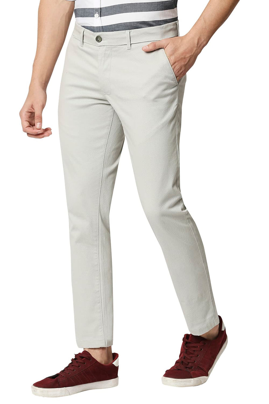 BASICS TAPERED FIT BELGIAN GREY STRETCH TROUSERS