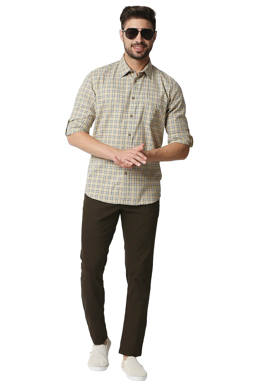 BASICS TAPERED FIT DEMITASSE COFFEE STRETCH TROUSERS