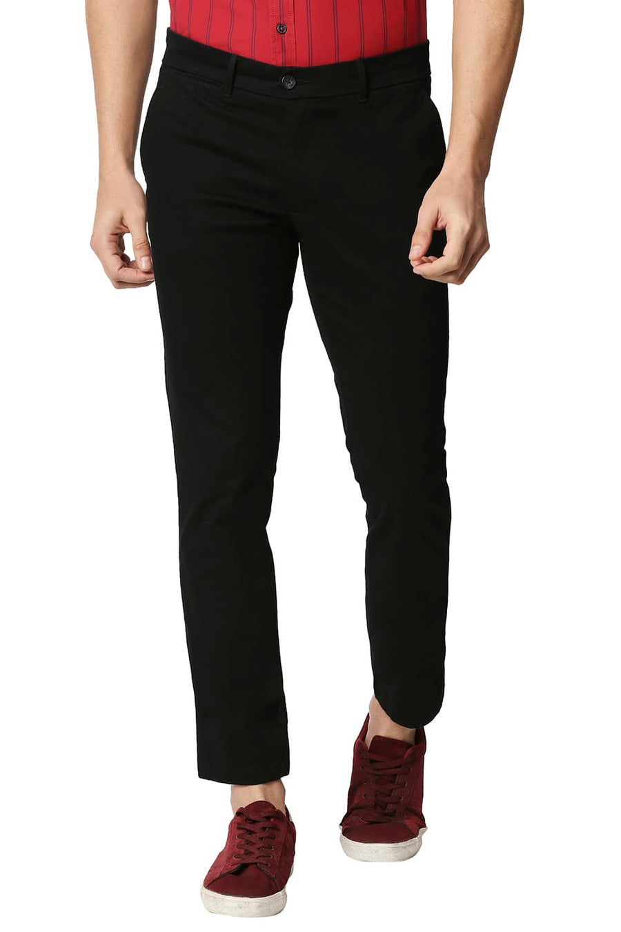 BASICS TAPERED FIT RAVEN BLACK STRETCH TROUSERS