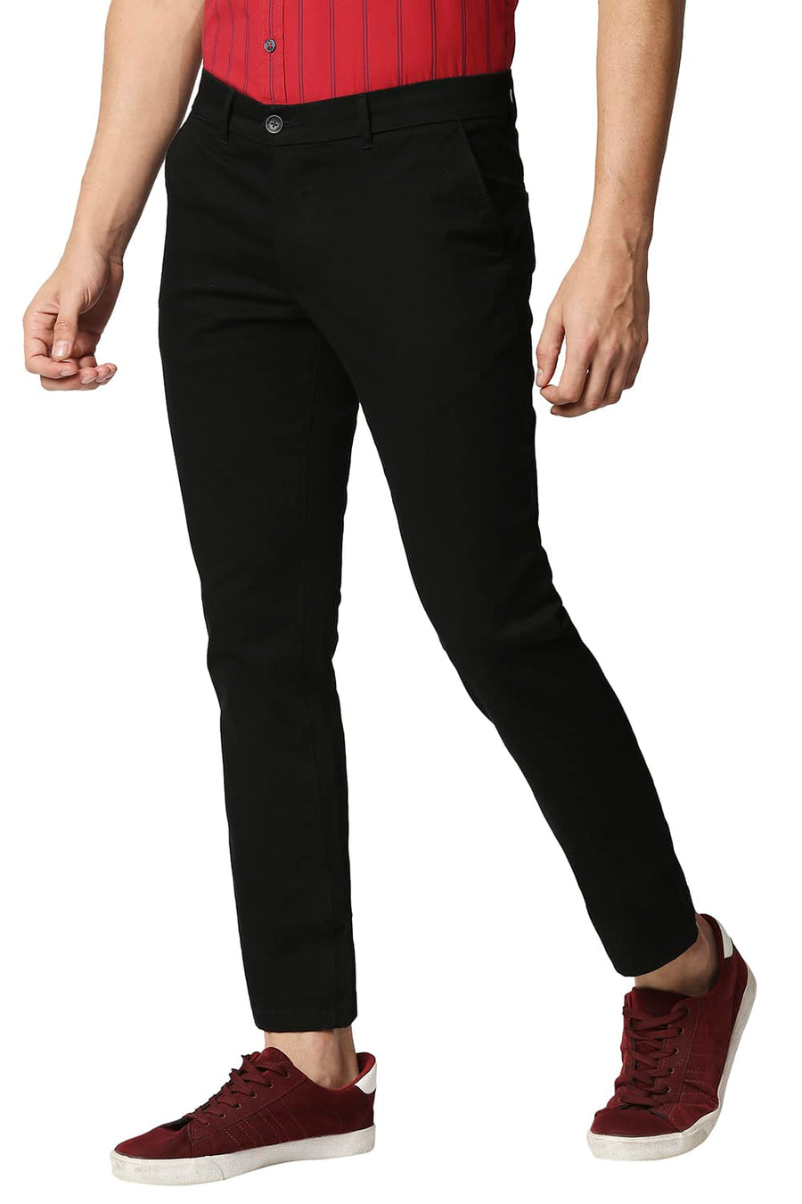 BASICS TAPERED FIT RAVEN BLACK STRETCH TROUSERS