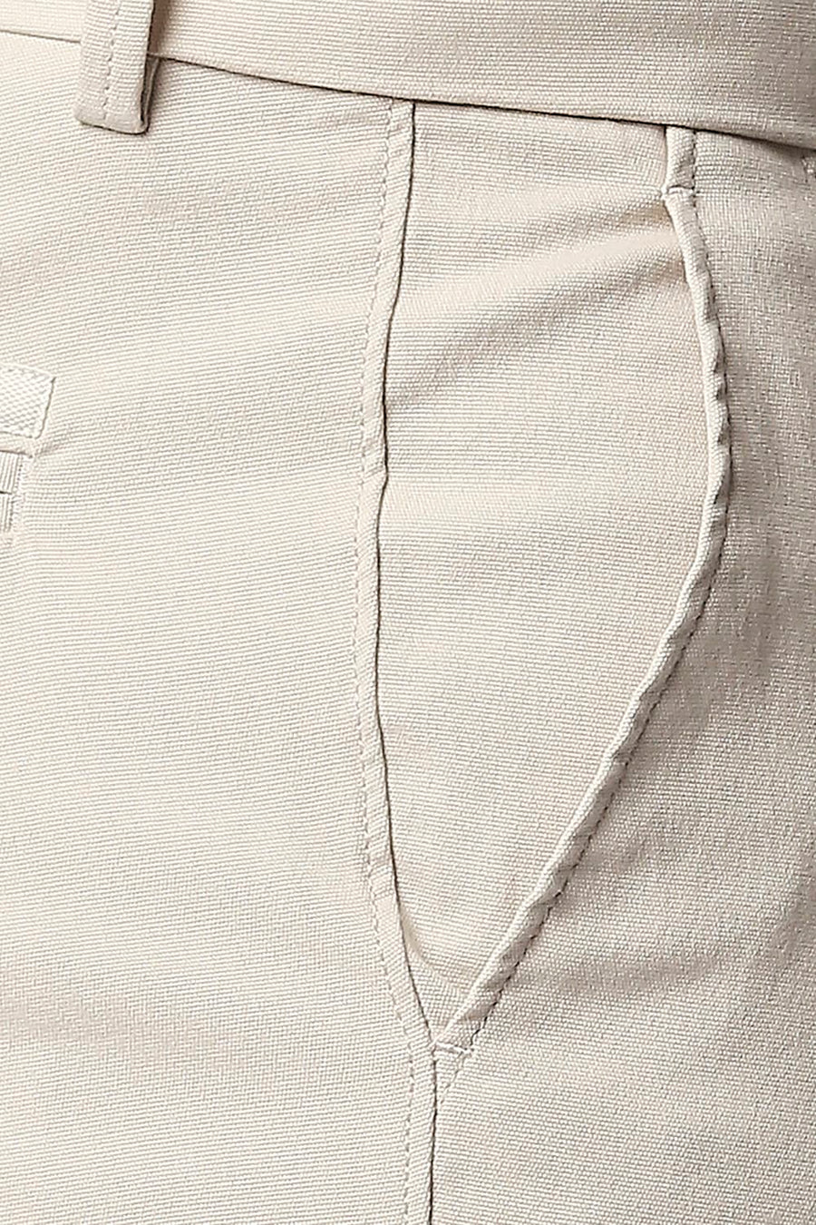 BASICS TAPERED FIT SCROLL BEIGE STRETCH TROUSERS