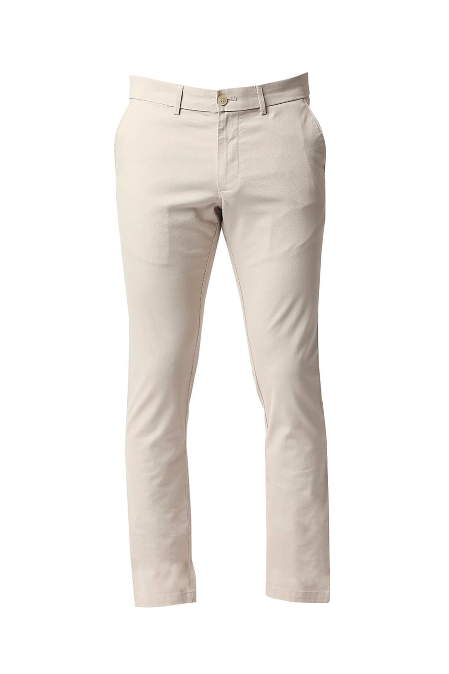 BASICS TAPERED FIT SCROLL BEIGE STRETCH TROUSERS