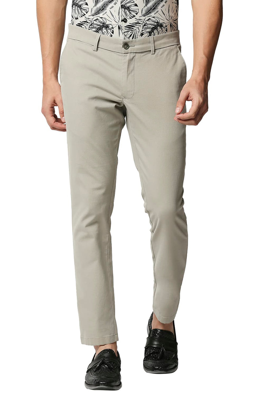 BASICS TAPERED FIT SEAGRASS GREEN STRETCH TROUSERS