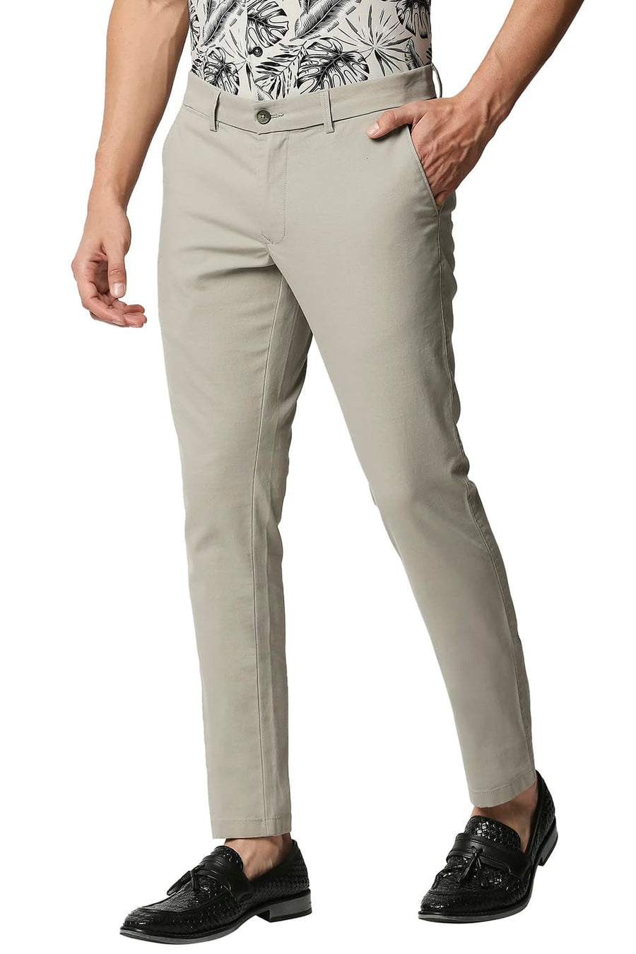 BASICS TAPERED FIT SEAGRASS GREEN STRETCH TROUSERS