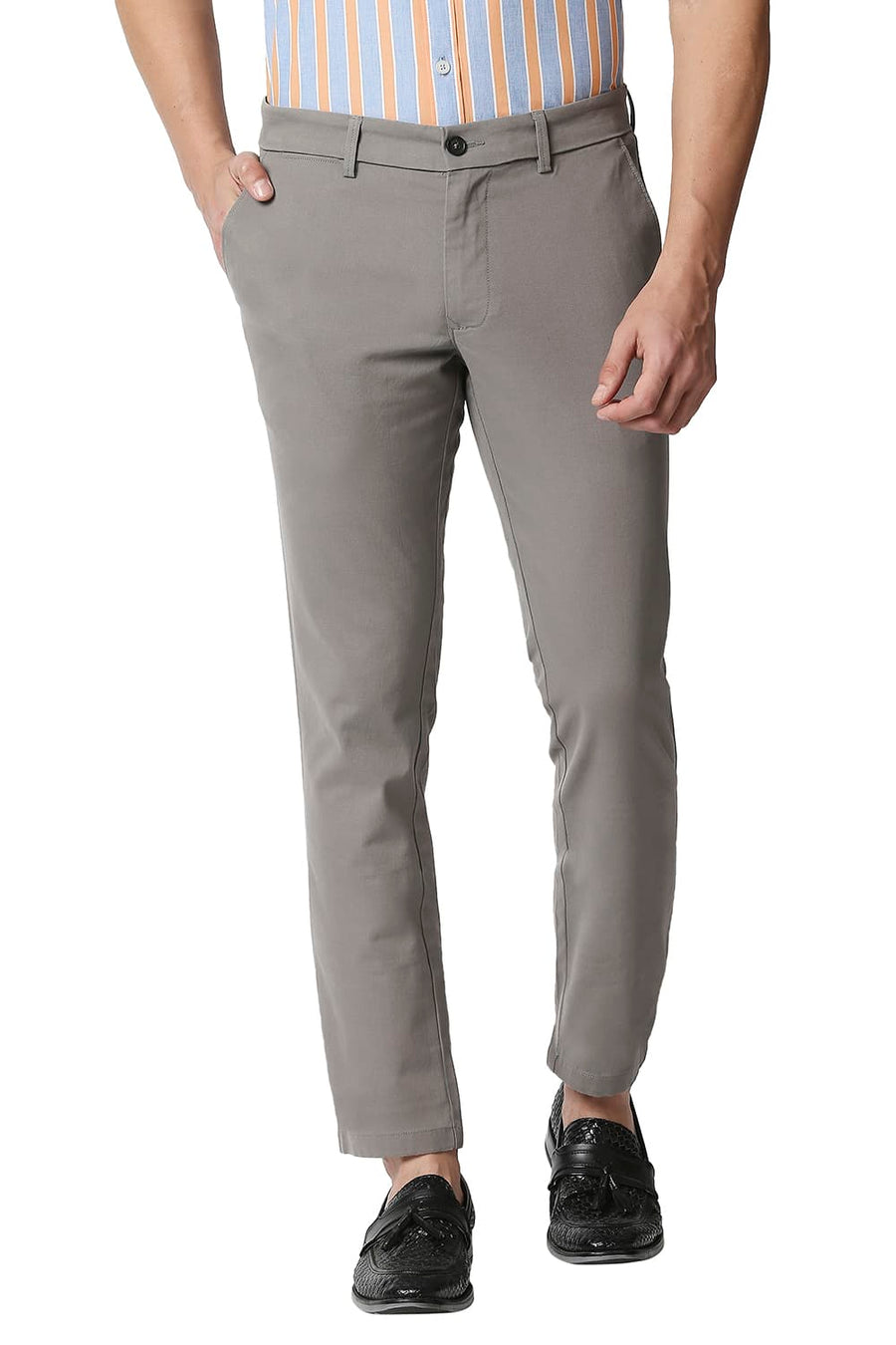 BASICS TAPERED FIT STEEPLE GREY STRETCH TROUSERS