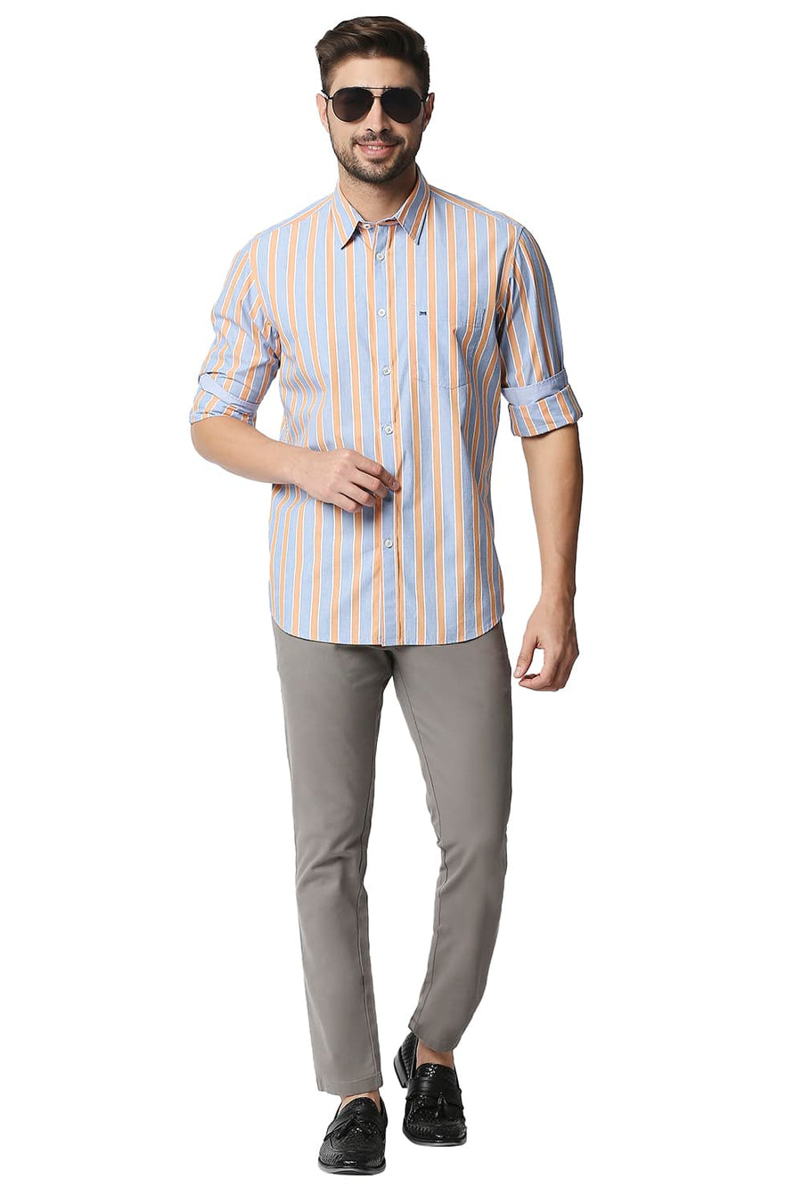 BASICS TAPERED FIT STEEPLE GREY STRETCH TROUSERS