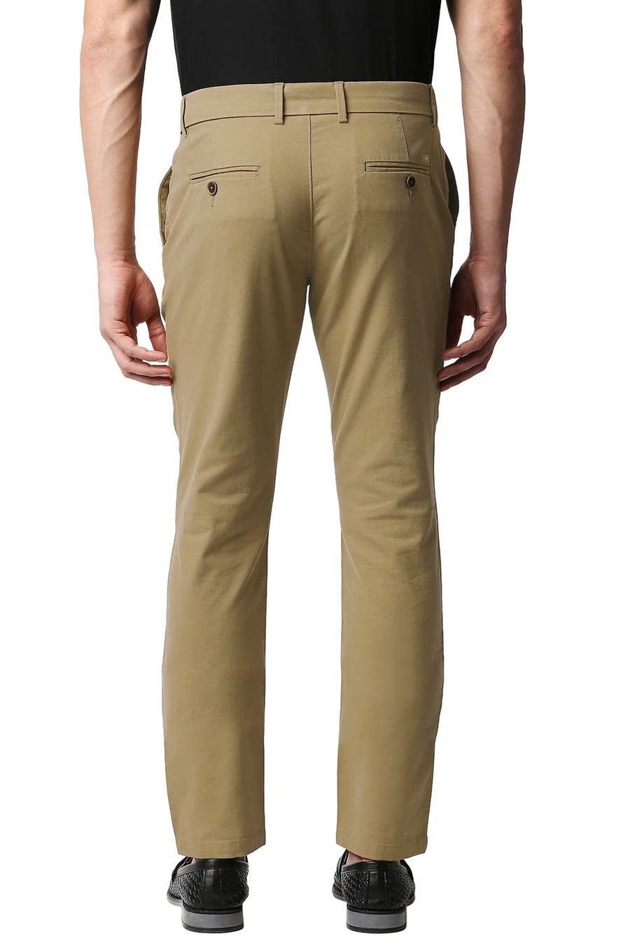BASICS TAPERED FIT LARK KHAKHI STRETCH TROUSERS