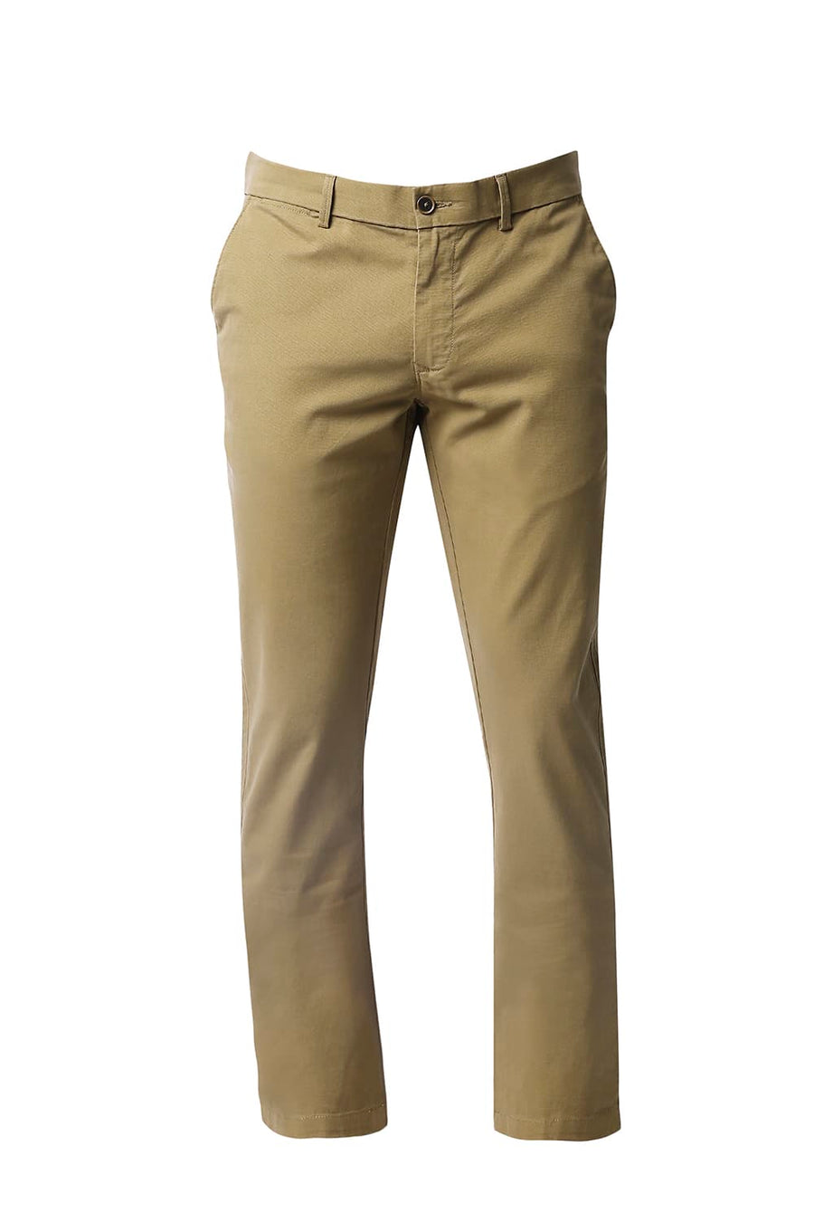 BASICS TAPERED FIT LARK KHAKHI STRETCH TROUSERS