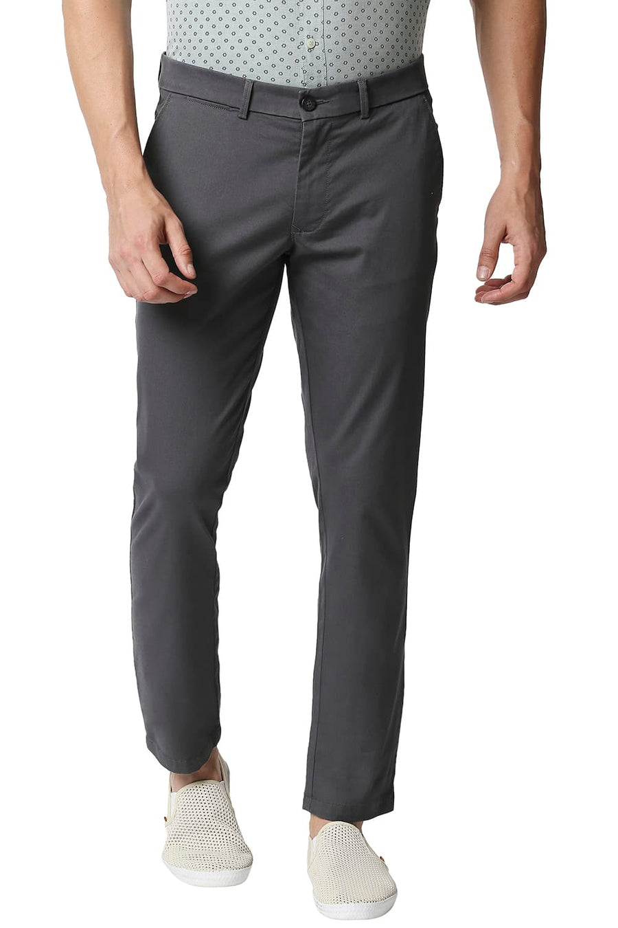 BASICS TAPERED FIT LAVA GREY STRETCH TROUSERS