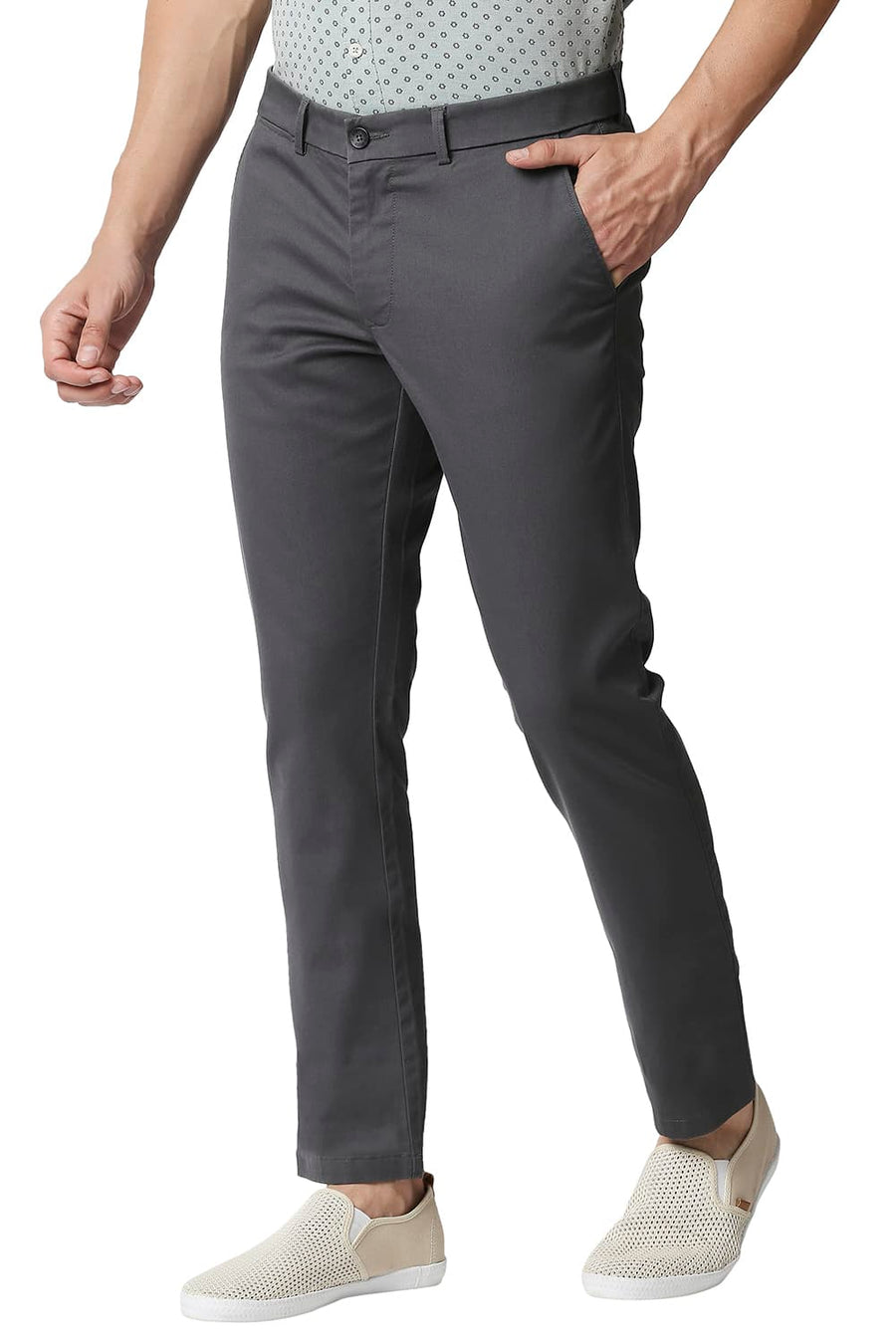 BASICS TAPERED FIT LAVA GREY STRETCH TROUSERS