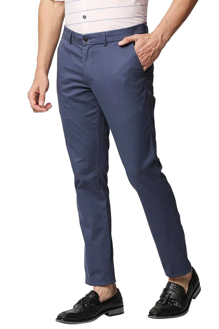 BASICS TAPERED FIT COPEN BLUE STRETCH TROUSERS