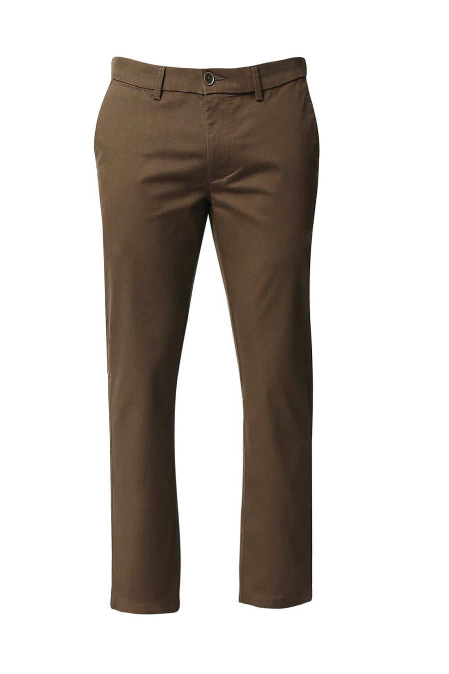 BASICS TAPERED FIT BISON BROWN STRETCH TROUSERS