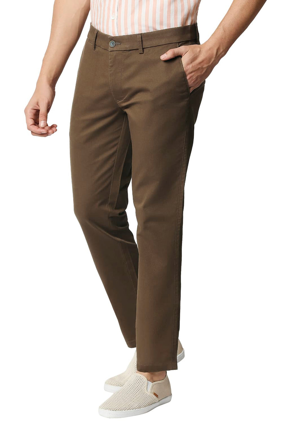 BASICS TAPERED FIT BISON BROWN STRETCH TROUSERS