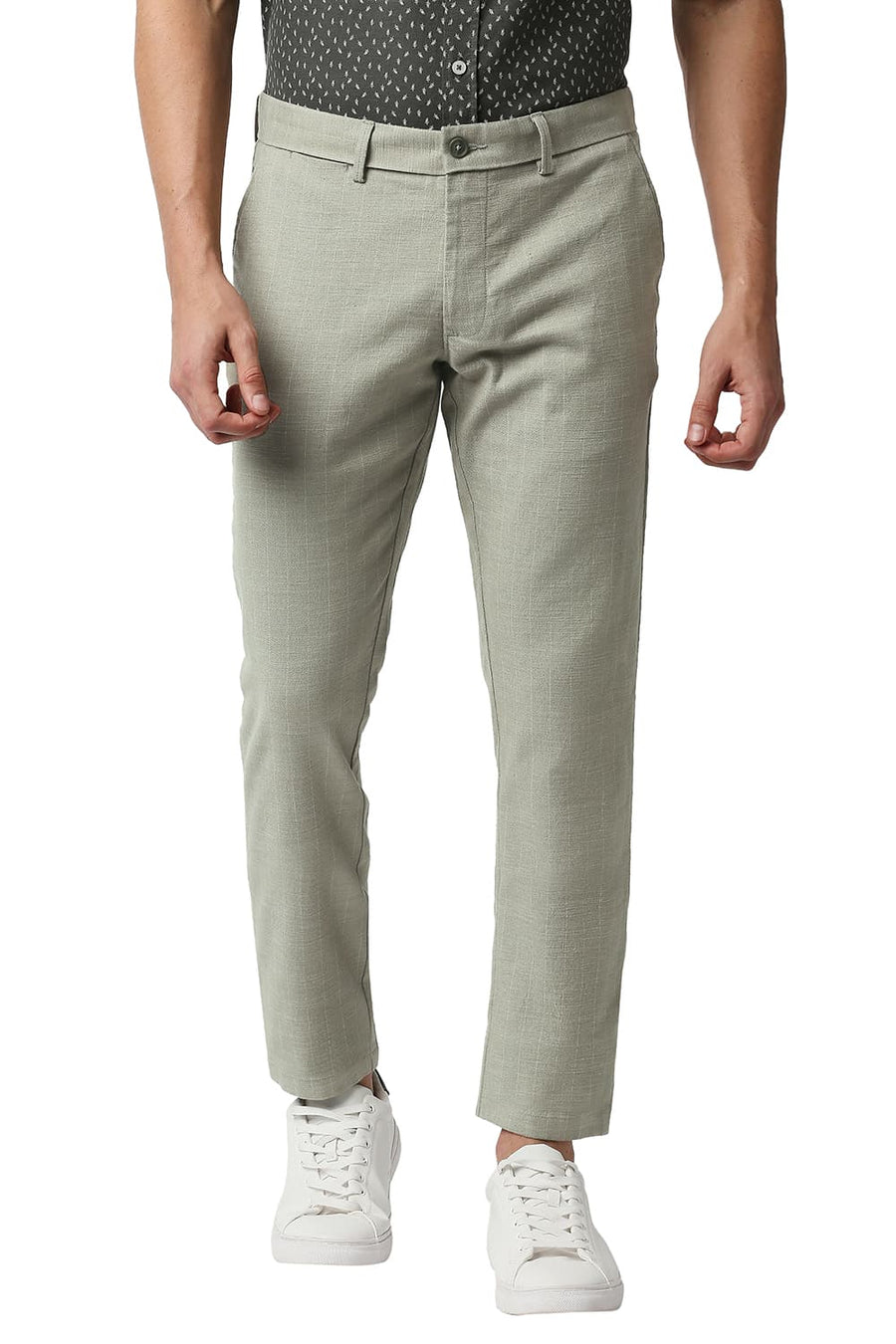 BASICS TAPERED FIT ELM GREEN STRETCH TROUSERS