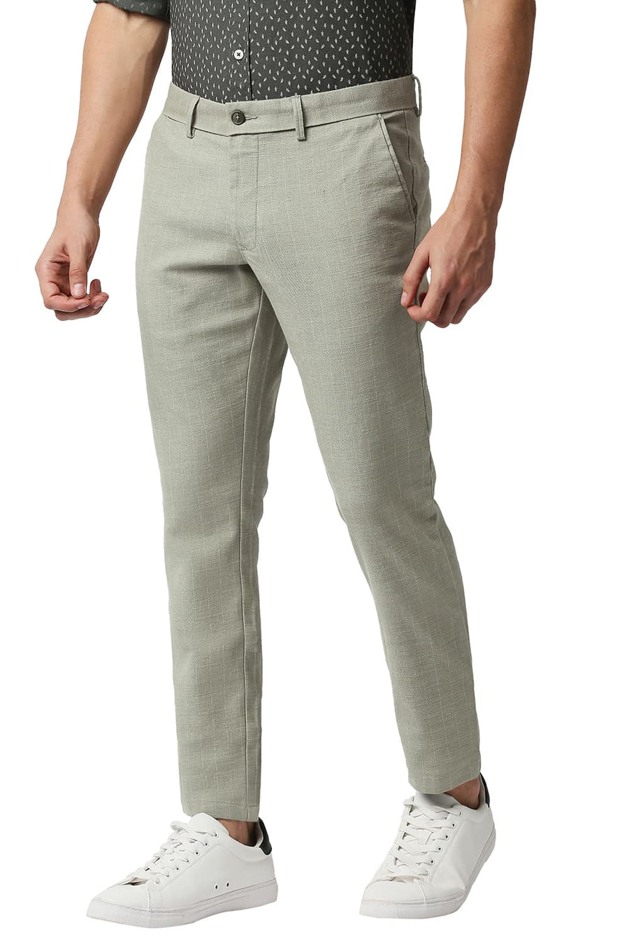 BASICS TAPERED FIT ELM GREEN STRETCH TROUSERS