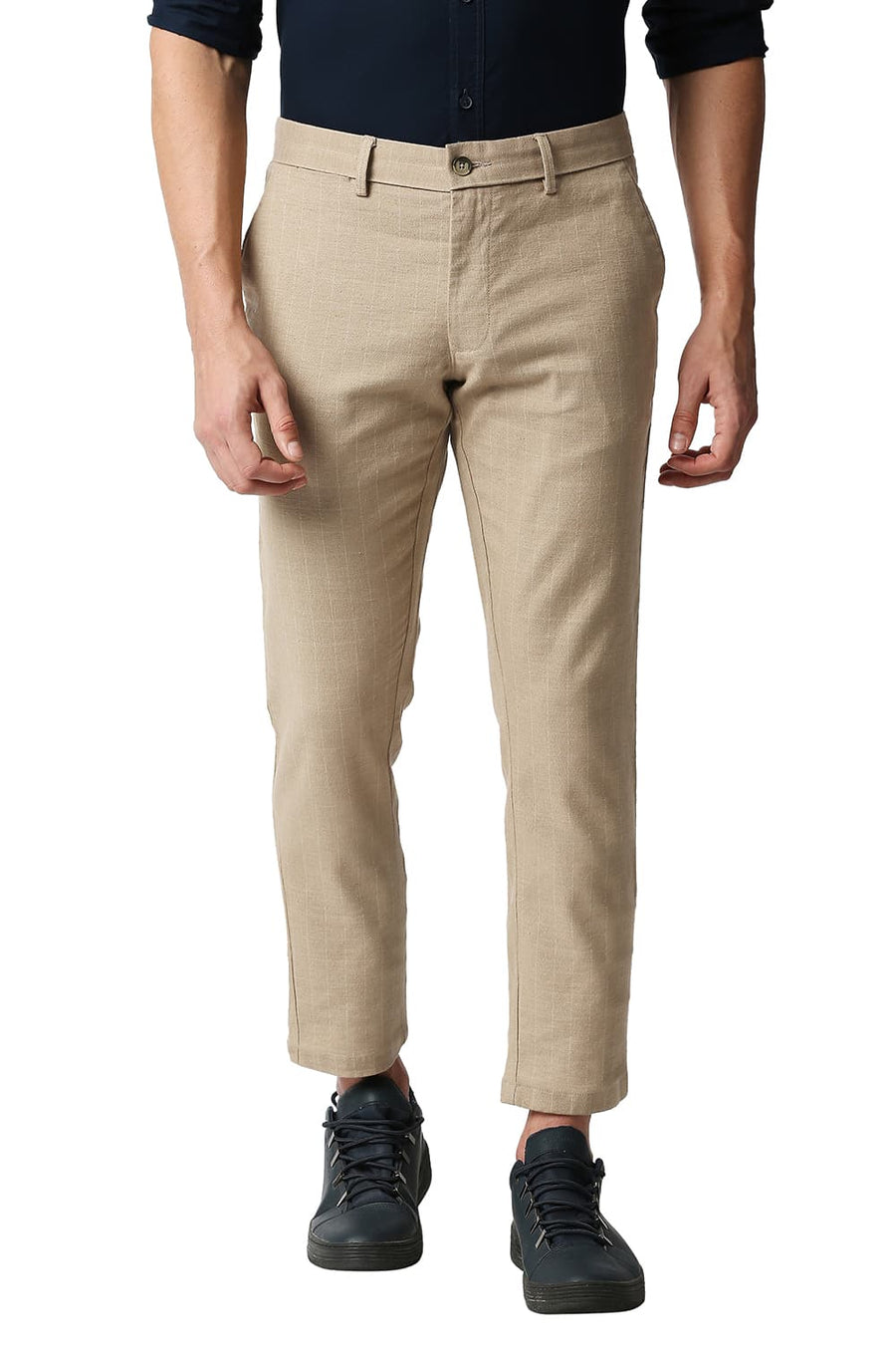 BASICS TAPERED FIT SAFARI KHAKHI STRETCH TROUSERS