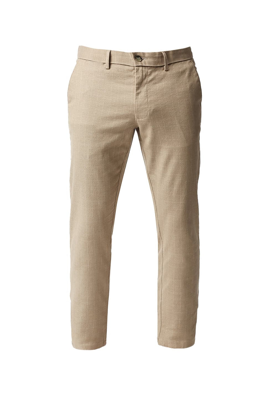BASICS TAPERED FIT SAFARI KHAKHI STRETCH TROUSERS