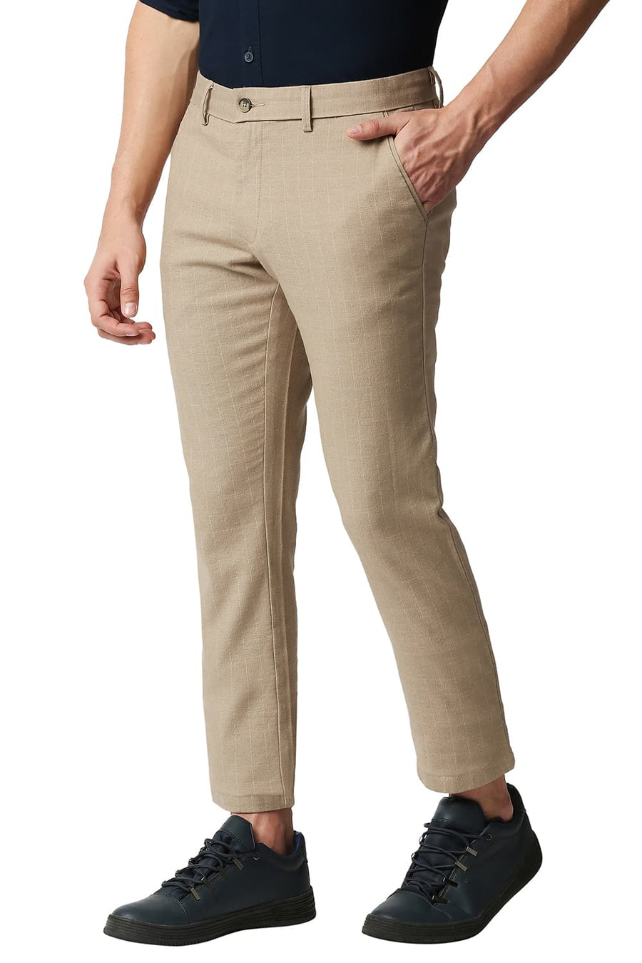 BASICS TAPERED FIT SAFARI KHAKHI STRETCH TROUSERS