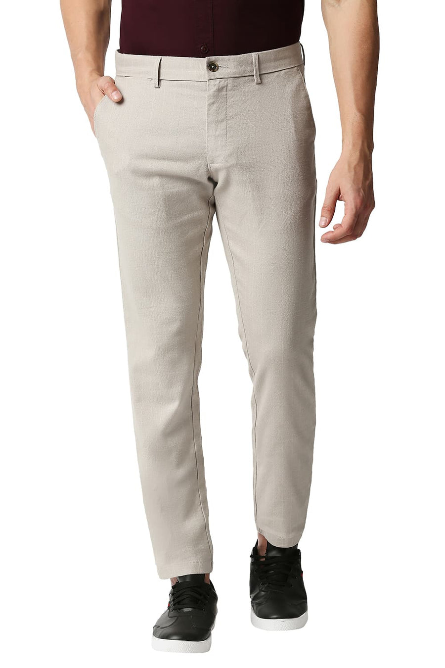 BASICS TAPERED FIT CASHMERE ECRU STRETCH TROUSERS
