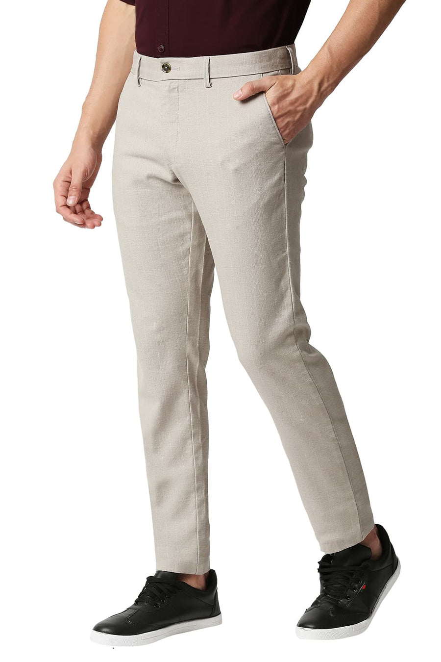 BASICS TAPERED FIT CASHMERE ECRU STRETCH TROUSERS