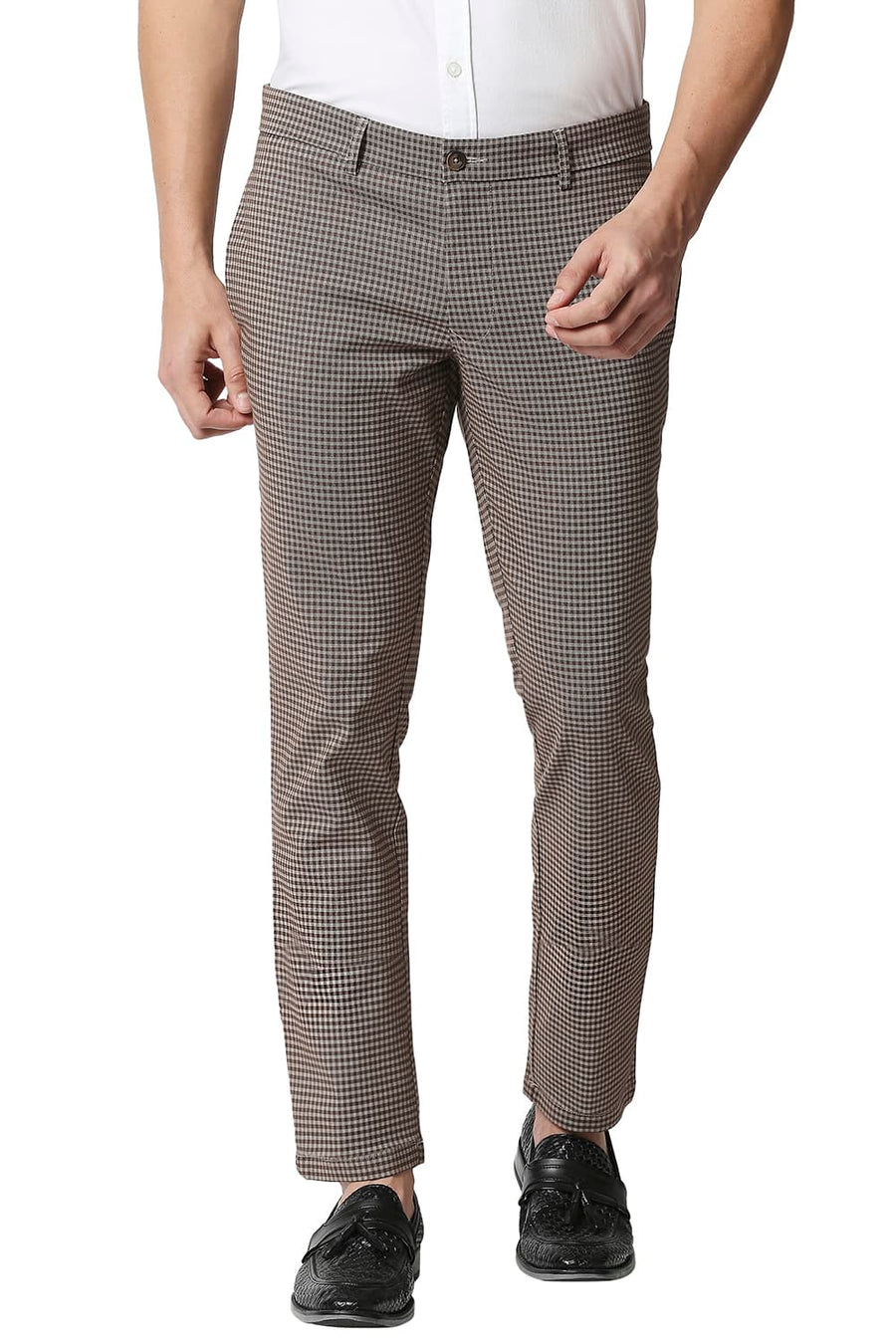 BASICS TAPERED FIT COCOA BROWN STRETCH TROUSERS