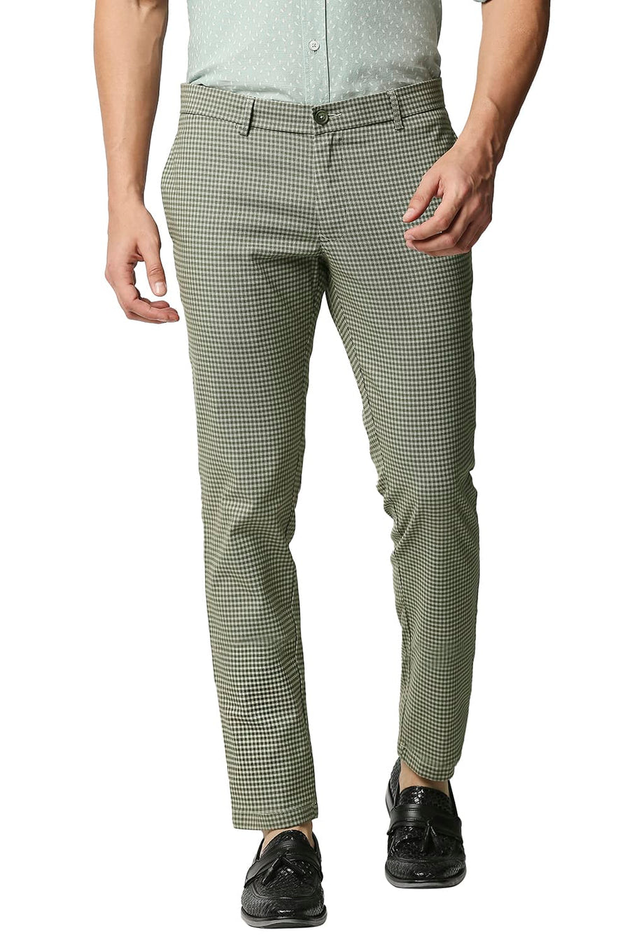 BASICS TAPERED FIT CAPULET GREEN STRETCH TROUSERS