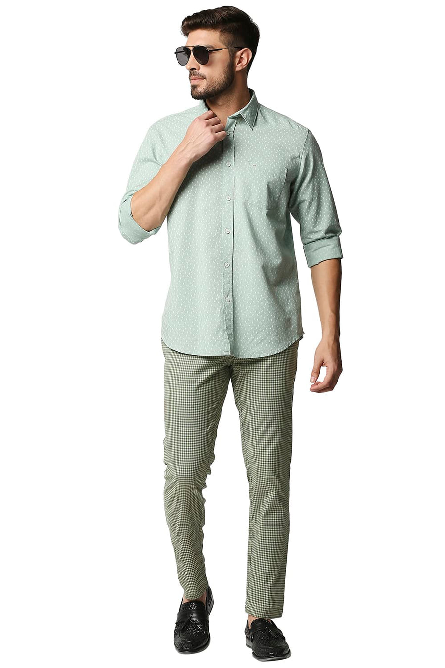 BASICS TAPERED FIT CAPULET GREEN STRETCH TROUSERS