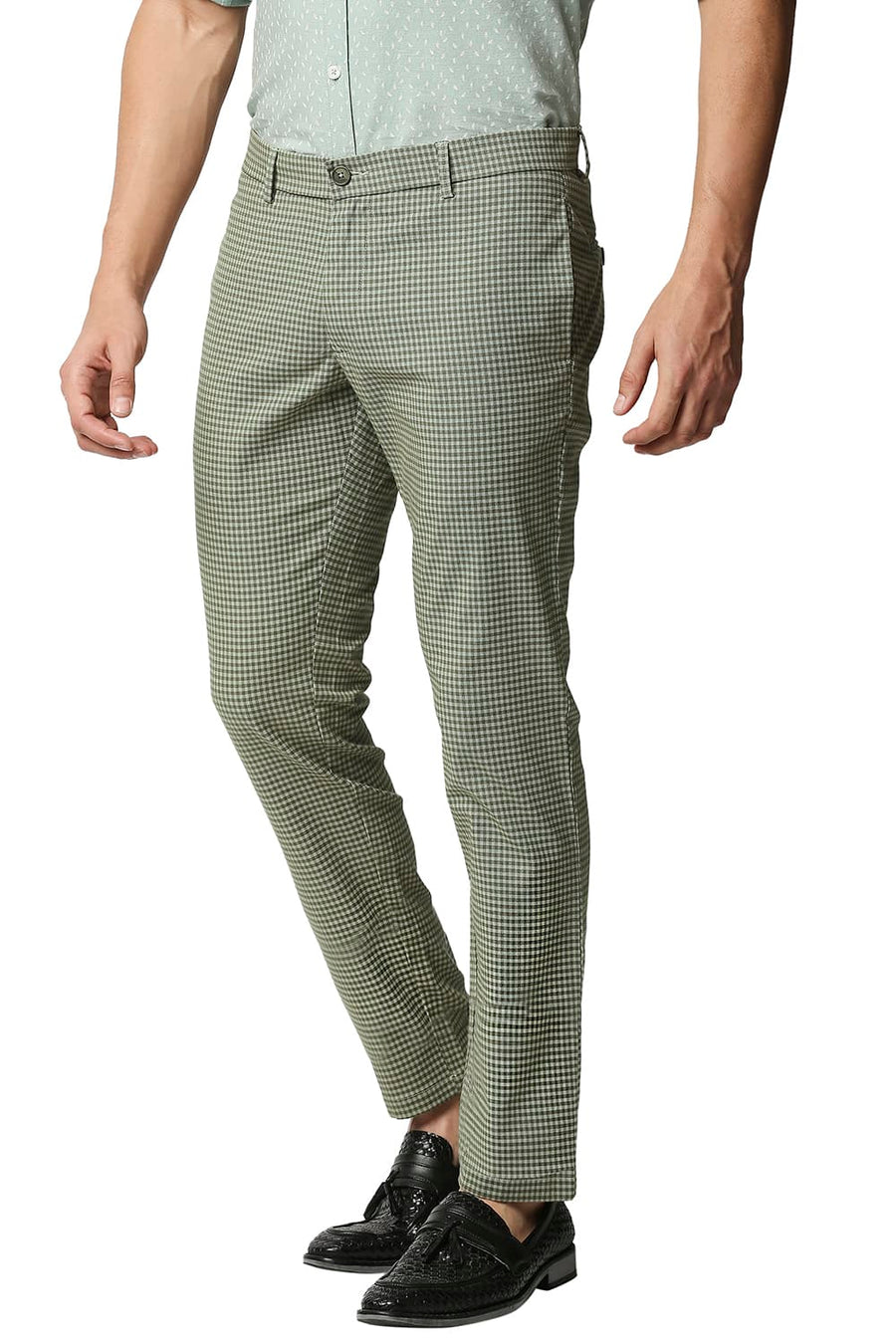 BASICS TAPERED FIT CAPULET GREEN STRETCH TROUSERS