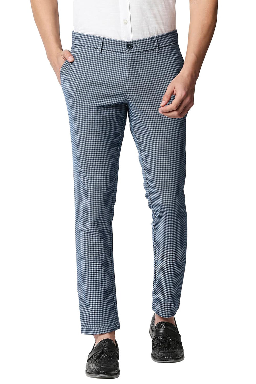 BASICS TAPERED FIT COPEN BLUE STRETCH TROUSERS