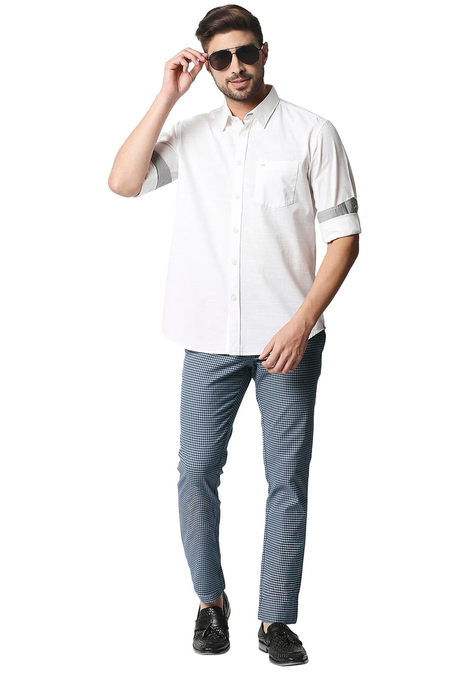 BASICS TAPERED FIT COPEN BLUE STRETCH TROUSERS