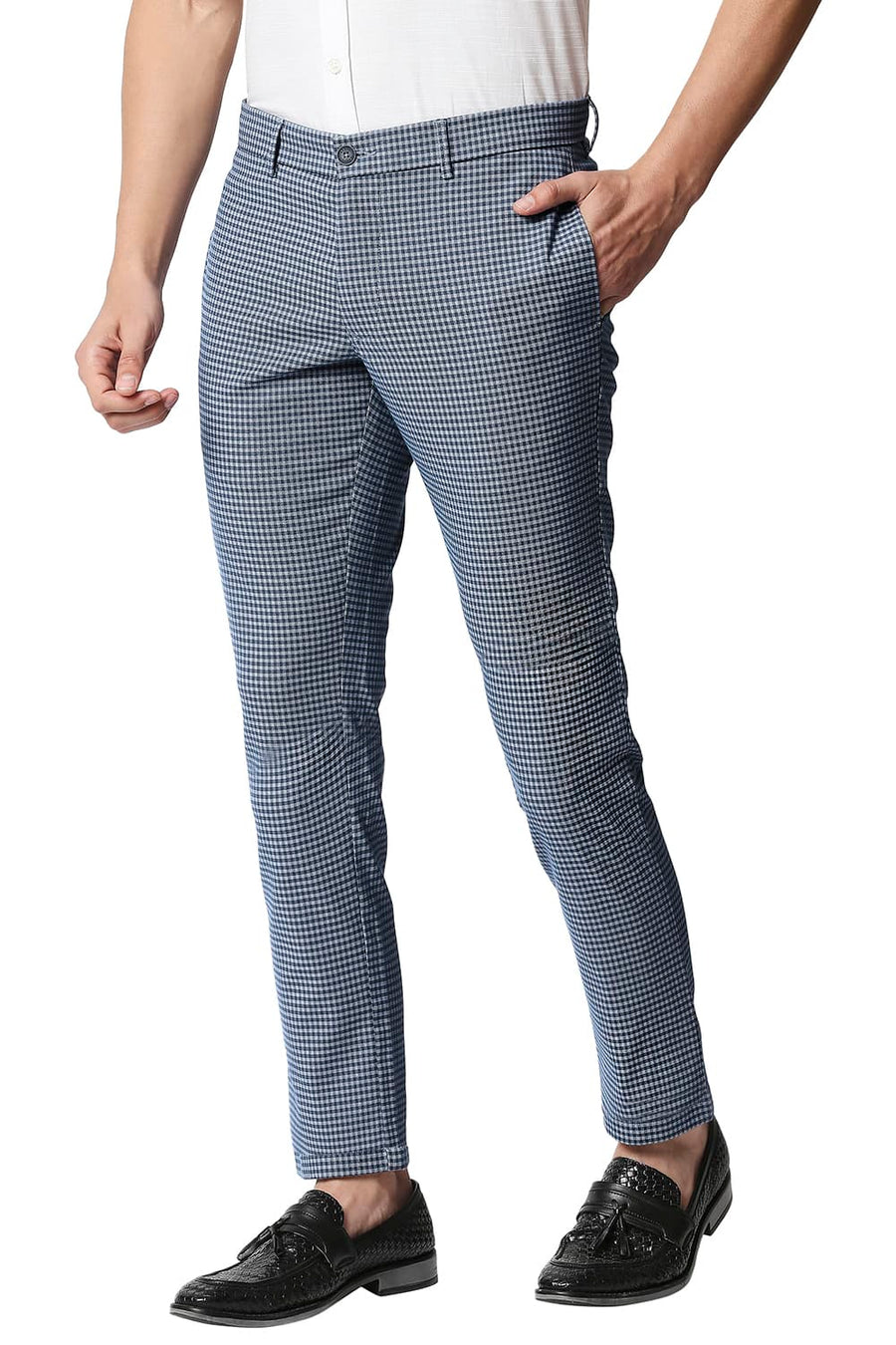 BASICS TAPERED FIT COPEN BLUE STRETCH TROUSERS