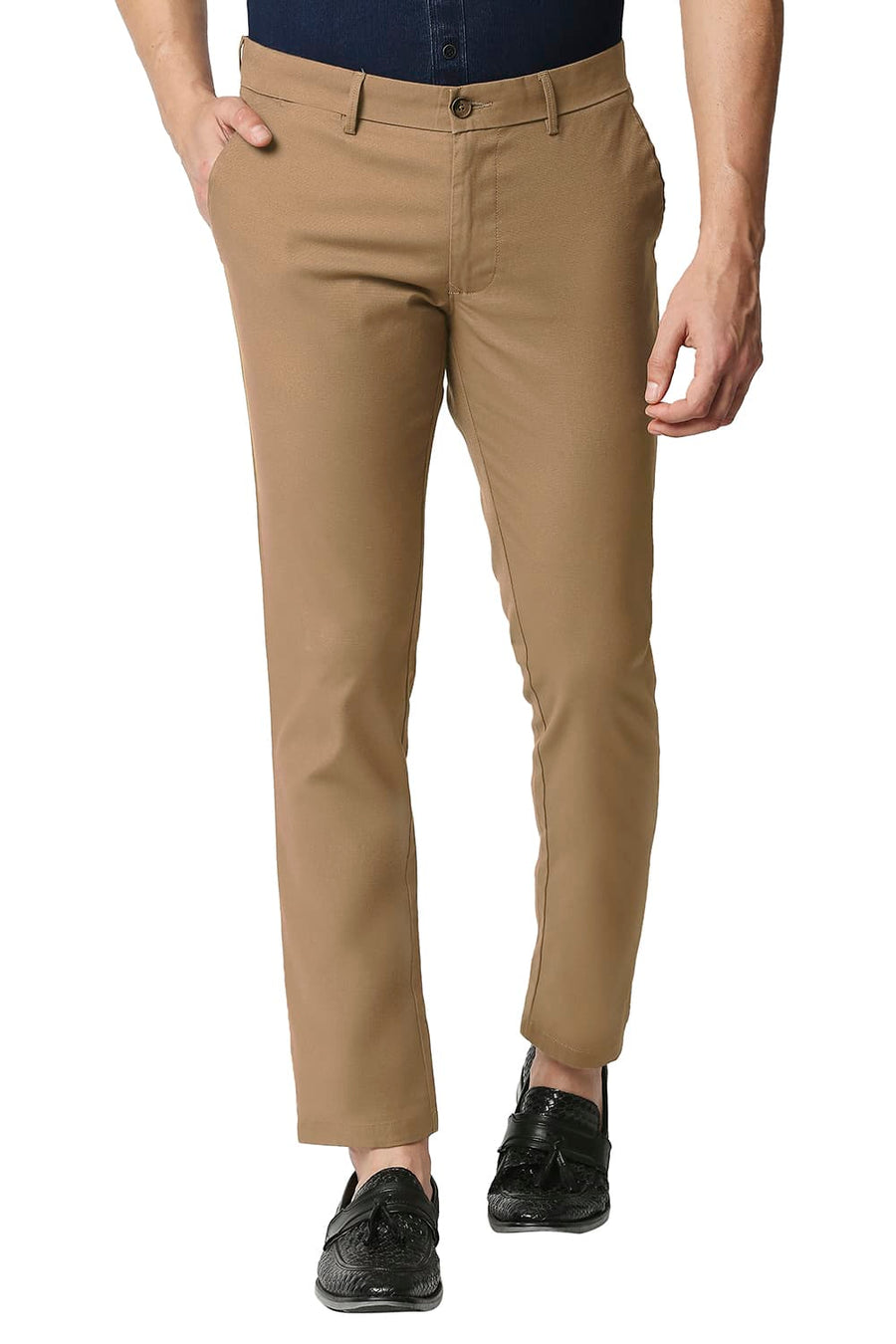 BASICS TAPERED FIT FOXTROT BROWN STRETCH TROUSERS