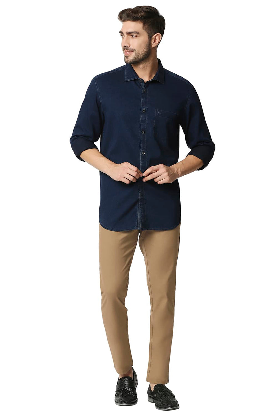 BASICS TAPERED FIT FOXTROT BROWN STRETCH TROUSERS