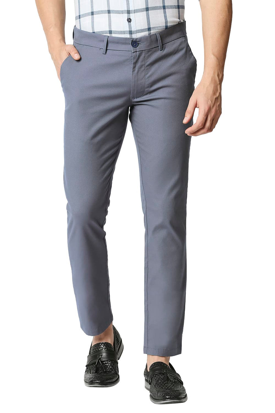 BASICS TAPERED FIT NIGHT OWL BLUE STRETCH TROUSERS