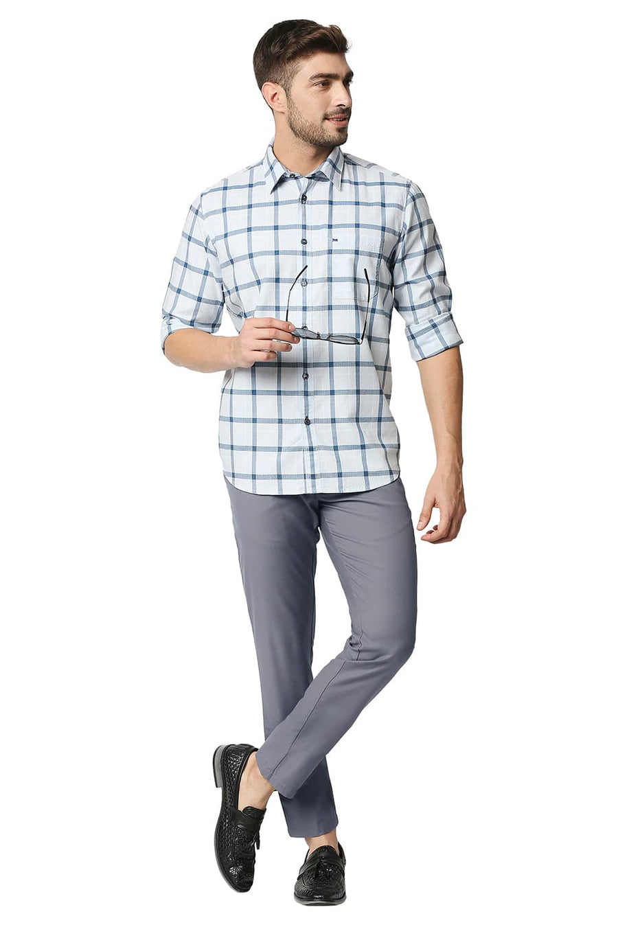 BASICS TAPERED FIT NIGHT OWL BLUE STRETCH TROUSERS