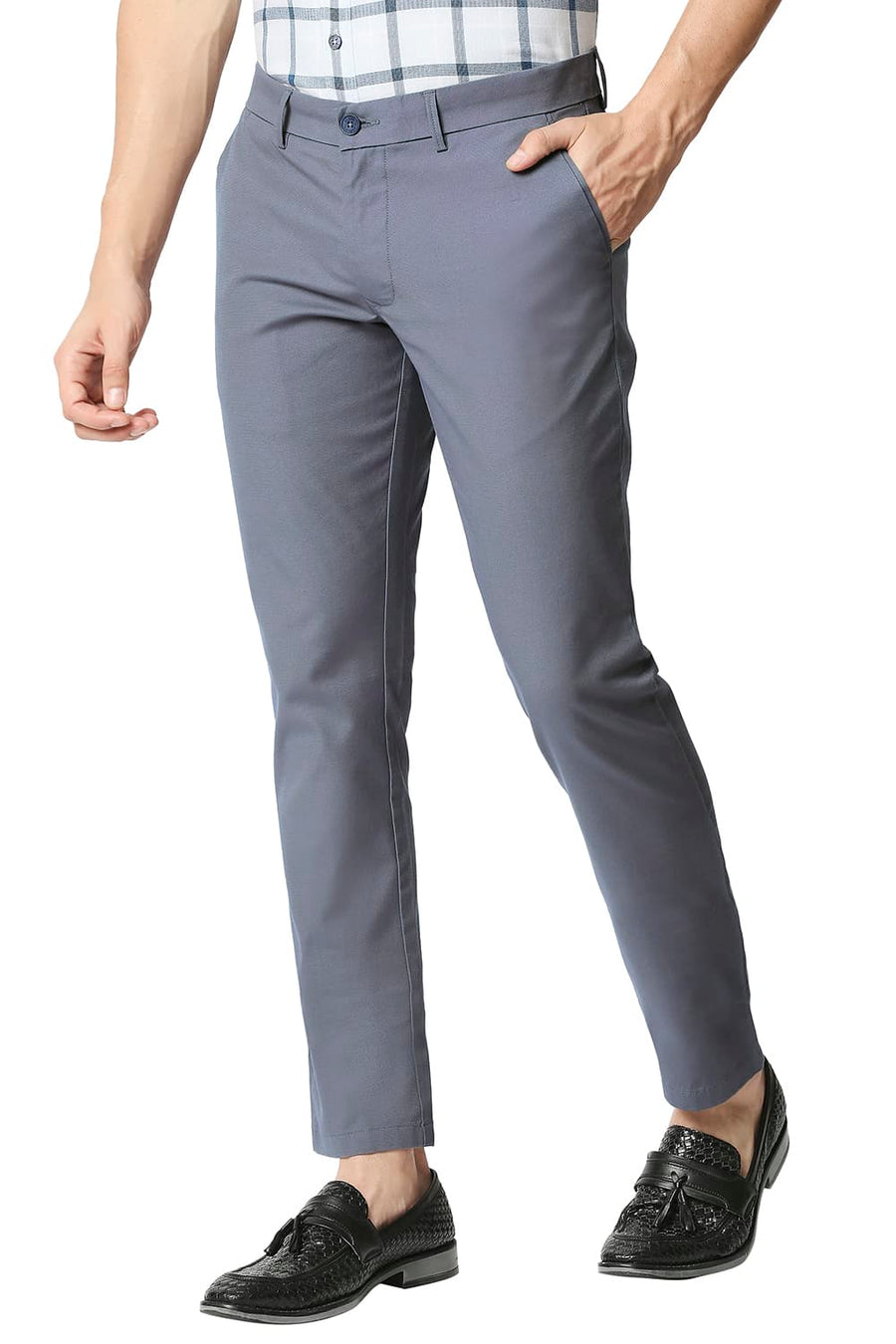 BASICS TAPERED FIT NIGHT OWL BLUE STRETCH TROUSERS