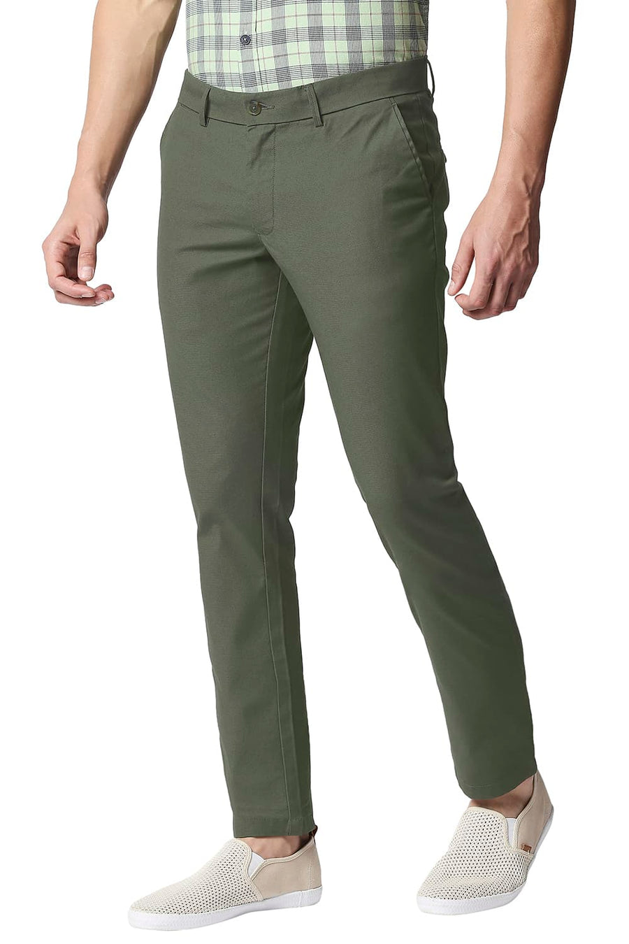 BASICS TAPERED FIT DOUGLAS GREEN STRETCH TROUSERS