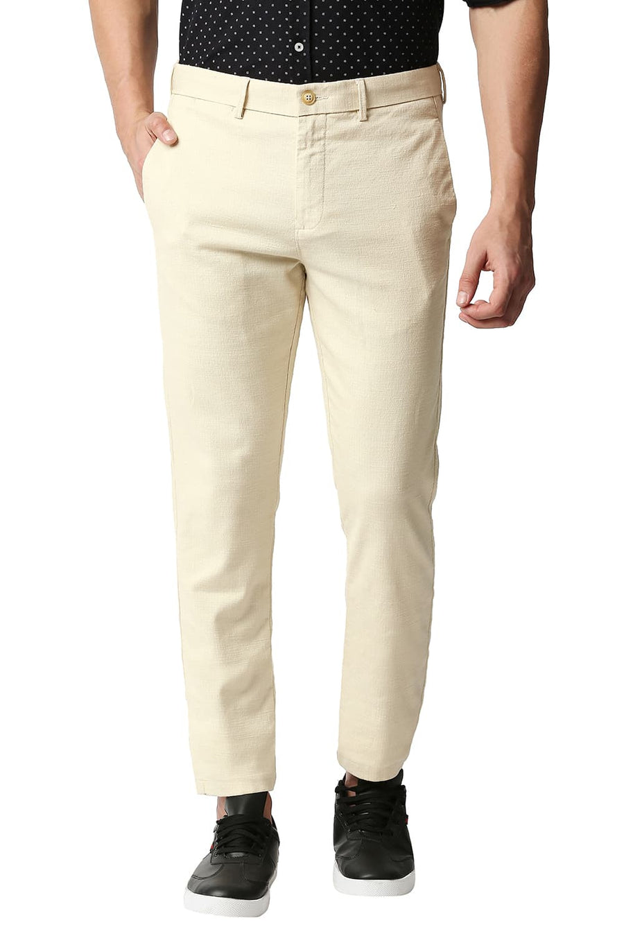 BASICS TAPERED FIT ANGORA BEIGE STRETCH TROUSERS