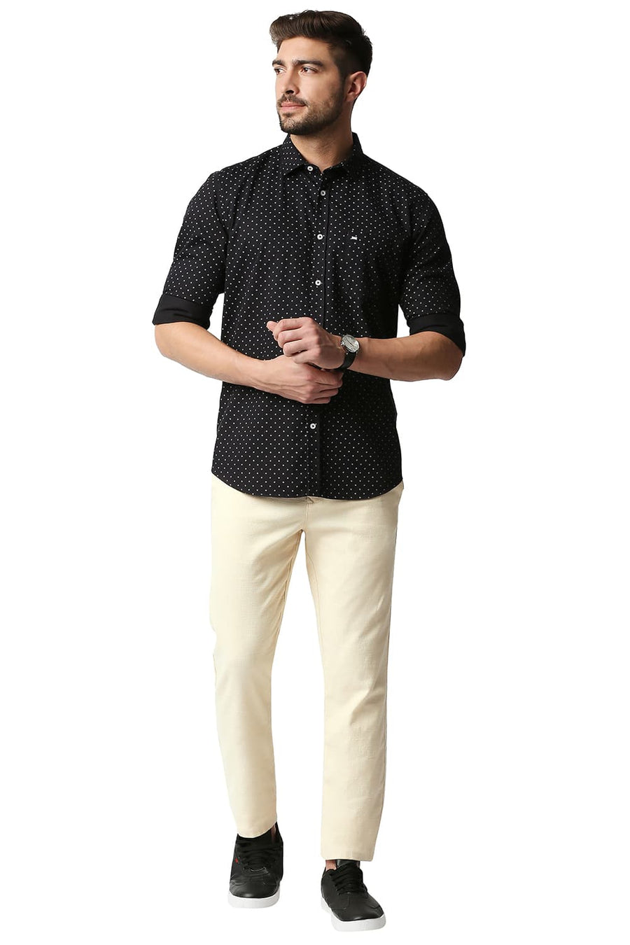 BASICS TAPERED FIT ANGORA BEIGE STRETCH TROUSERS