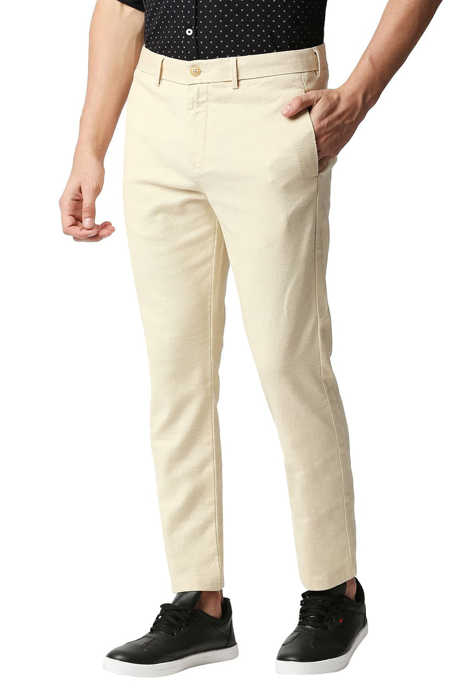 BASICS TAPERED FIT ANGORA BEIGE STRETCH TROUSERS