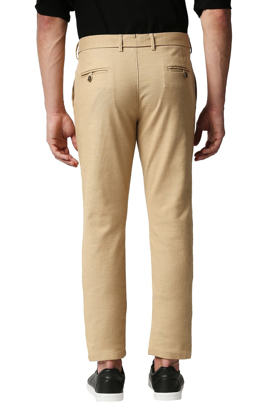 BASICS TAPERED FIT LATTE BROWN STRETCH TROUSERS